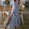 Robe longue col V en imprimé avec demi-manche