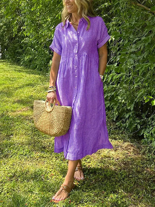Wendy | Robe Chemise Rayée Lin & Manches Courtes