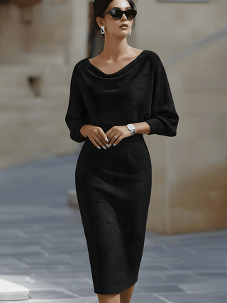 Isabelle | Robe Midi Col Bénitier & Manches Chauve-Souris