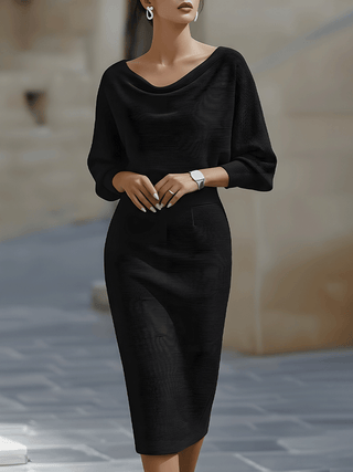 Isabelle | Robe Midi Col Bénitier & Manches Chauve-Souris