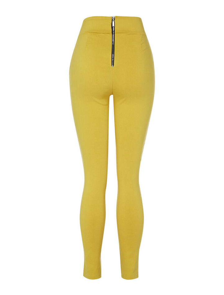 Pantalon moulant à boutons décoratifs - jaune safran