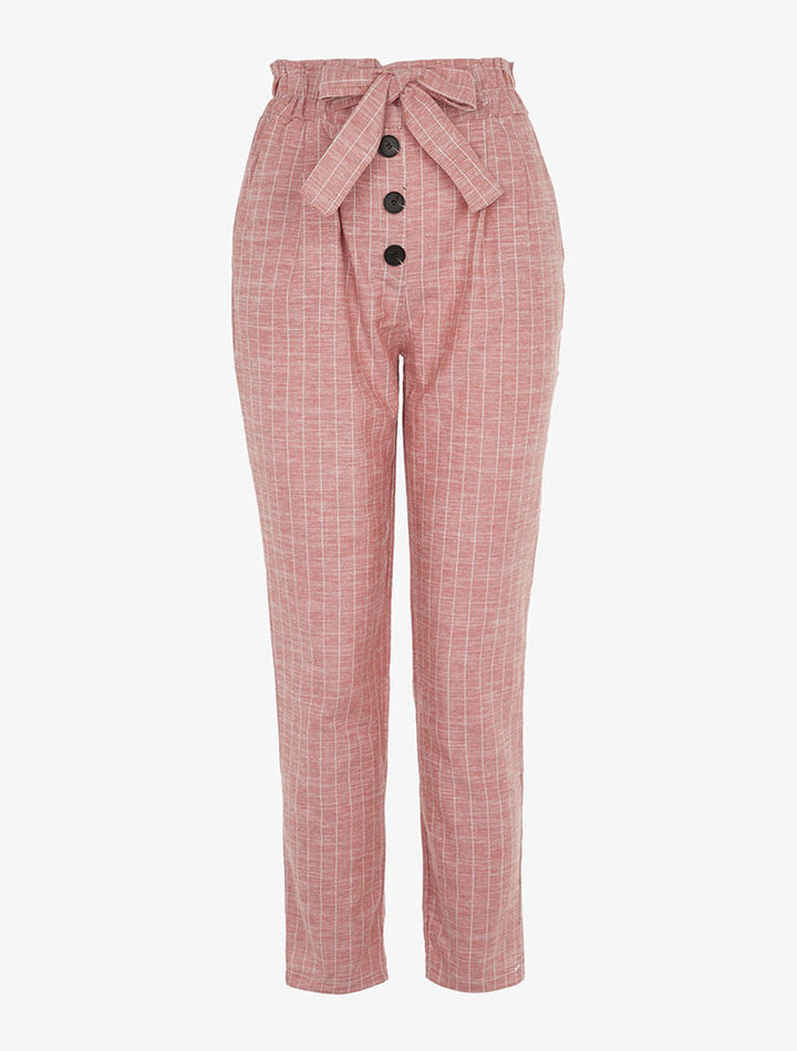 Pantalon paperbag en lin mélangé - rouge
