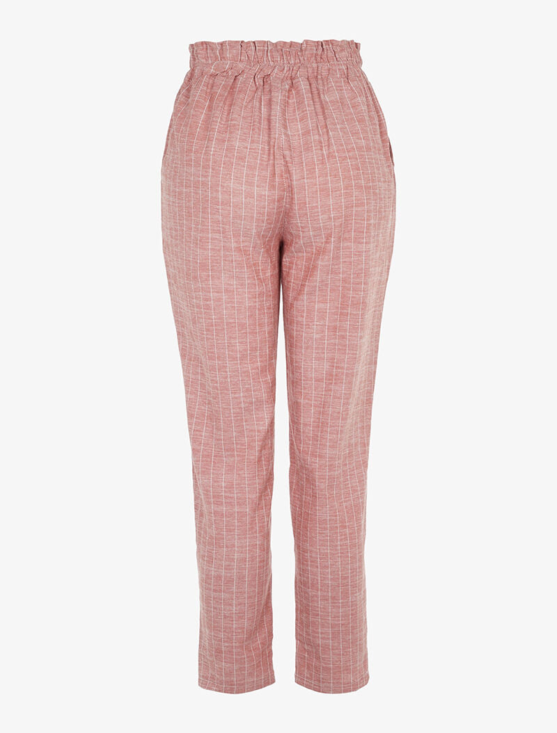 Pantalon paperbag en lin mélangé - rouge