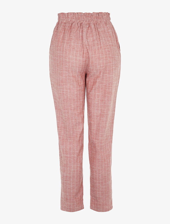Pantalon paperbag en lin mélangé - rouge