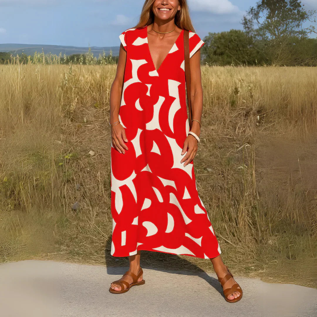 Tatiana | Robe Maxi Imprimé Graphique Col V
