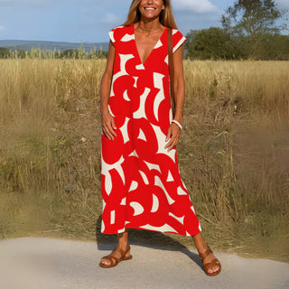 Tatiana | Robe Maxi Imprimé Graphique Col V