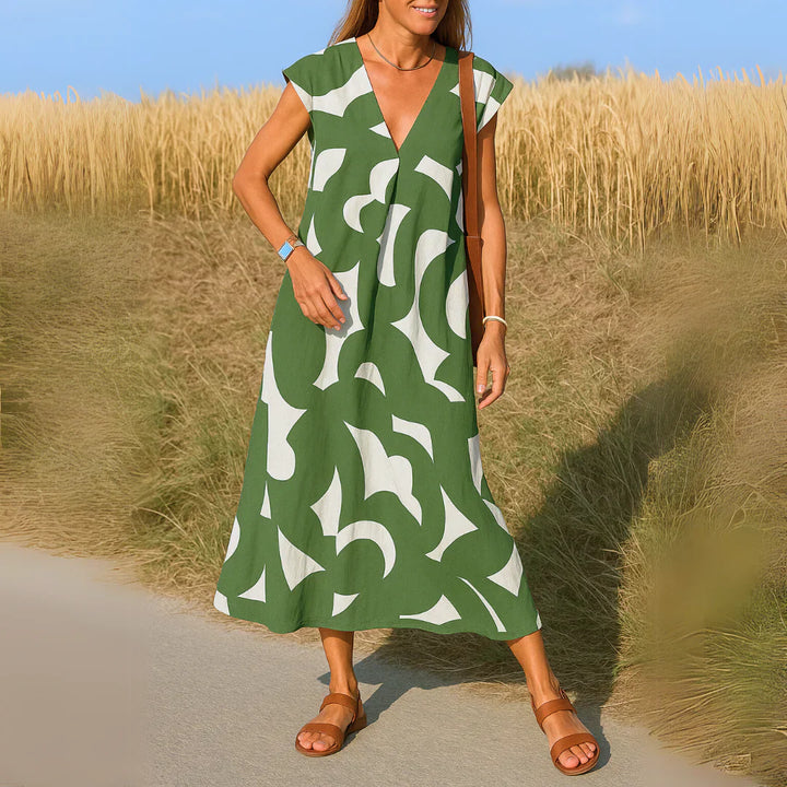 Tatiana | Robe Maxi Imprimé Graphique Col V