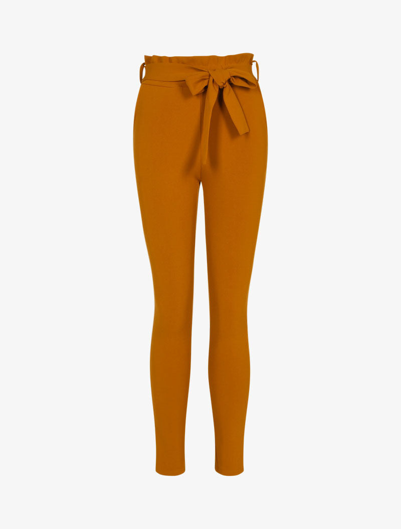 Pantalon coupe carotte à taille volantée - rouille