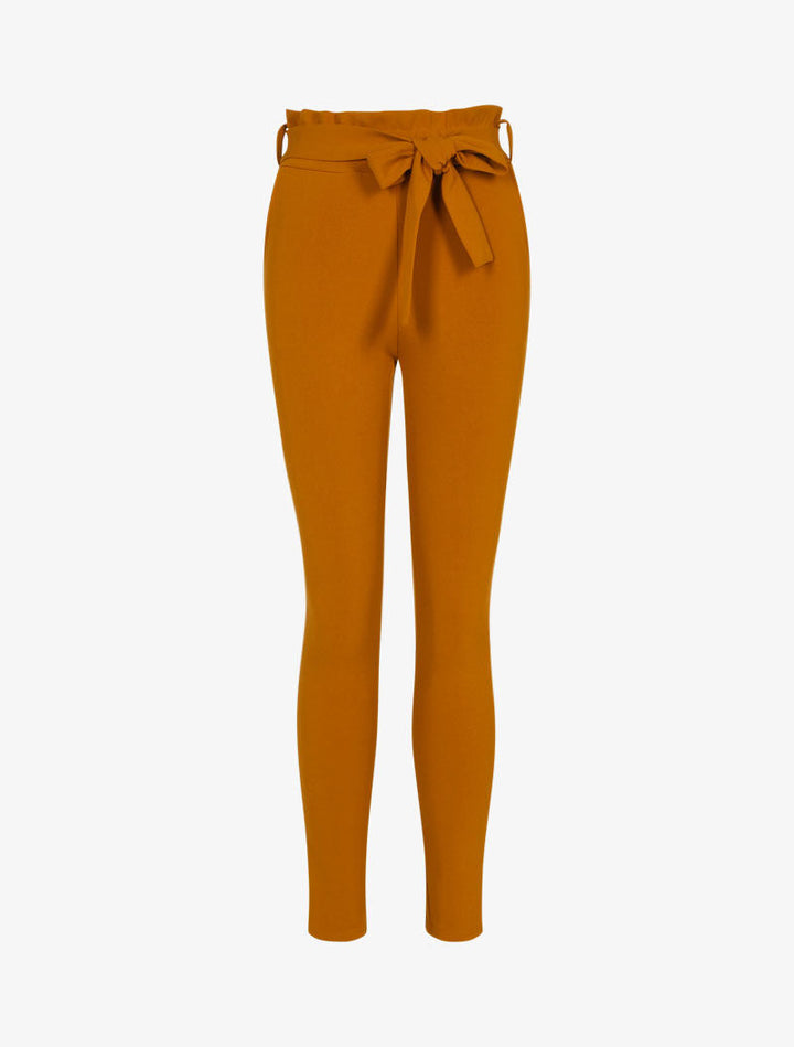 Pantalon coupe carotte à taille volantée - rouille