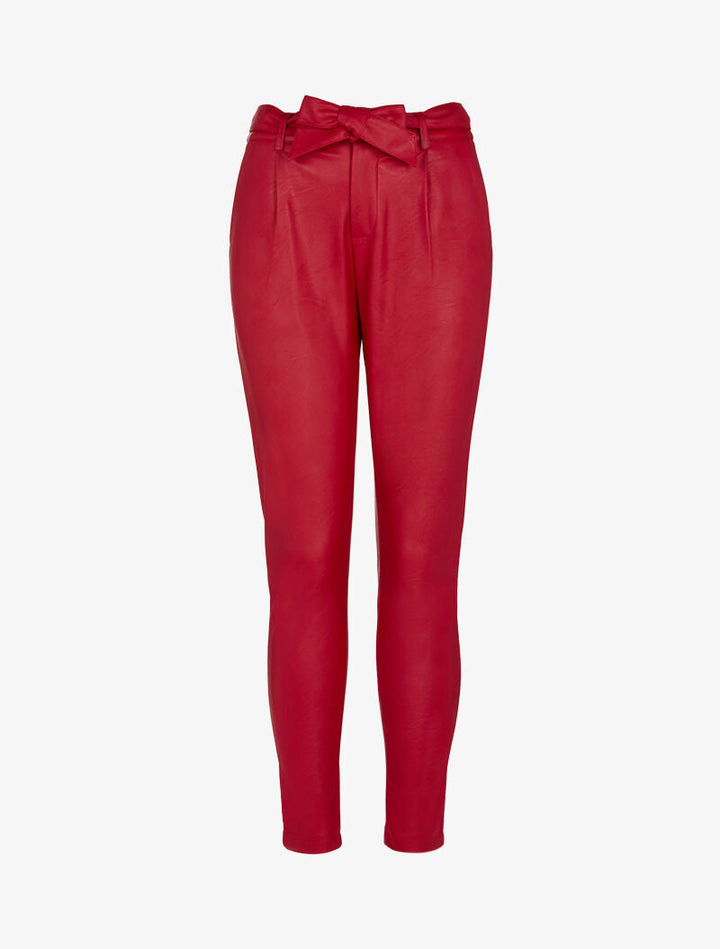 Pantalon à taille haute en simili - rouge