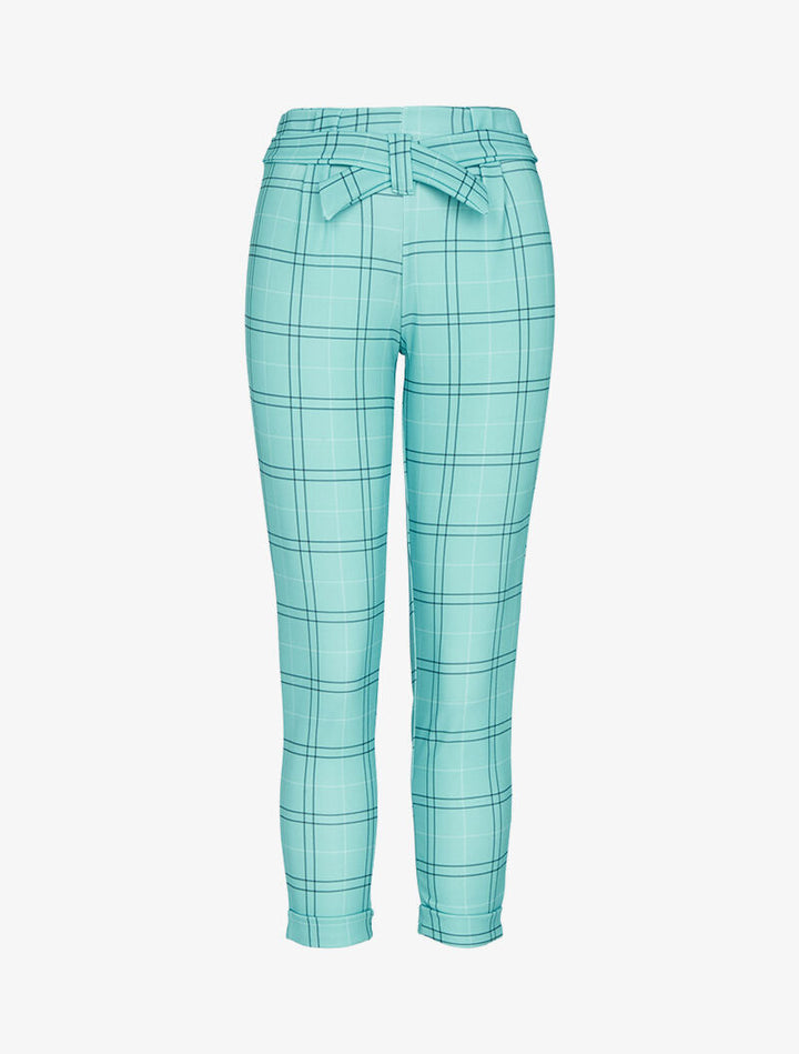 Pantalon 7/8 à imprimé tartan - turquoise