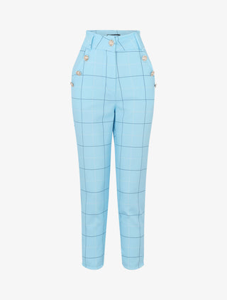 Pantalon à imprimé carreaux - bleu ciel