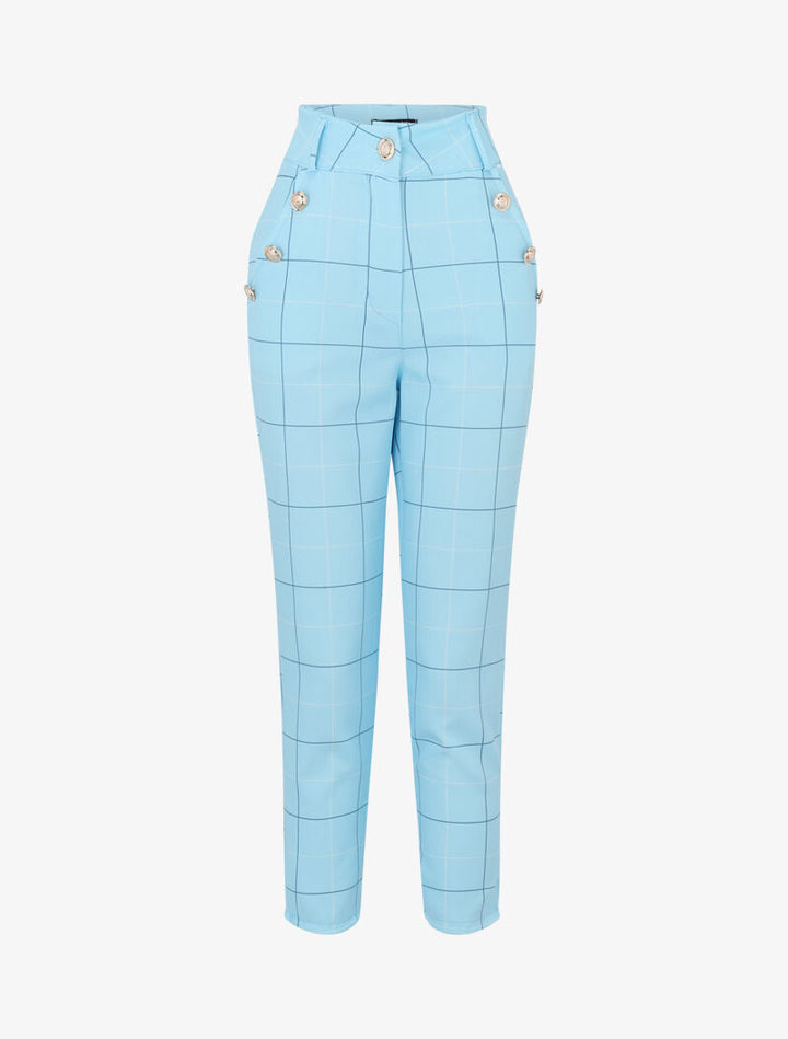 Pantalon à imprimé carreaux - bleu ciel