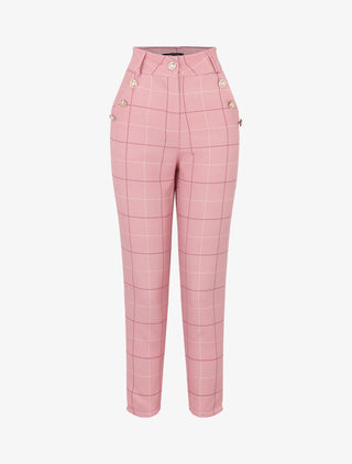 Pantalon à imprimé carreaux - rose
