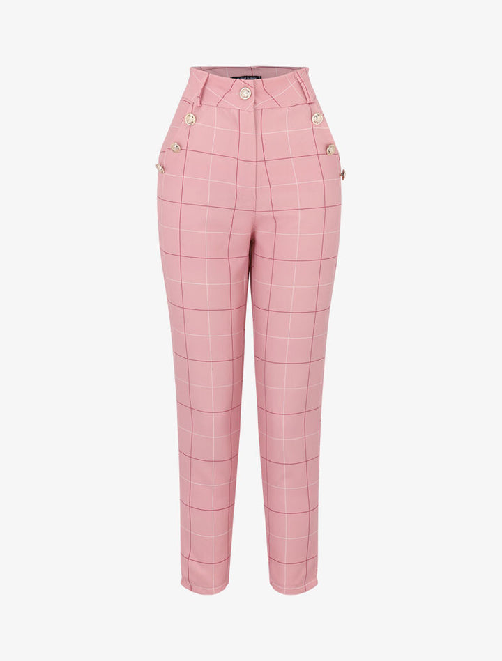 Pantalon à imprimé carreaux - rose