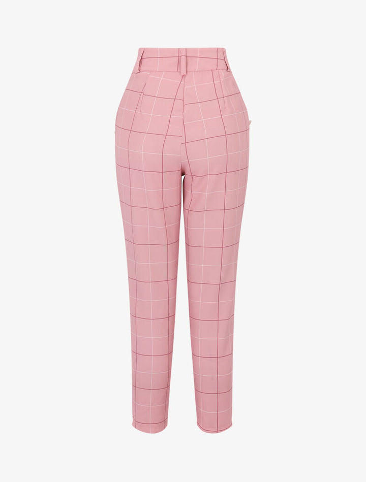 Pantalon à imprimé carreaux - rose