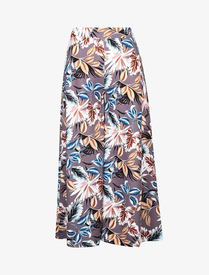 Jupe culotte à imprimés feuillages - gris foncé