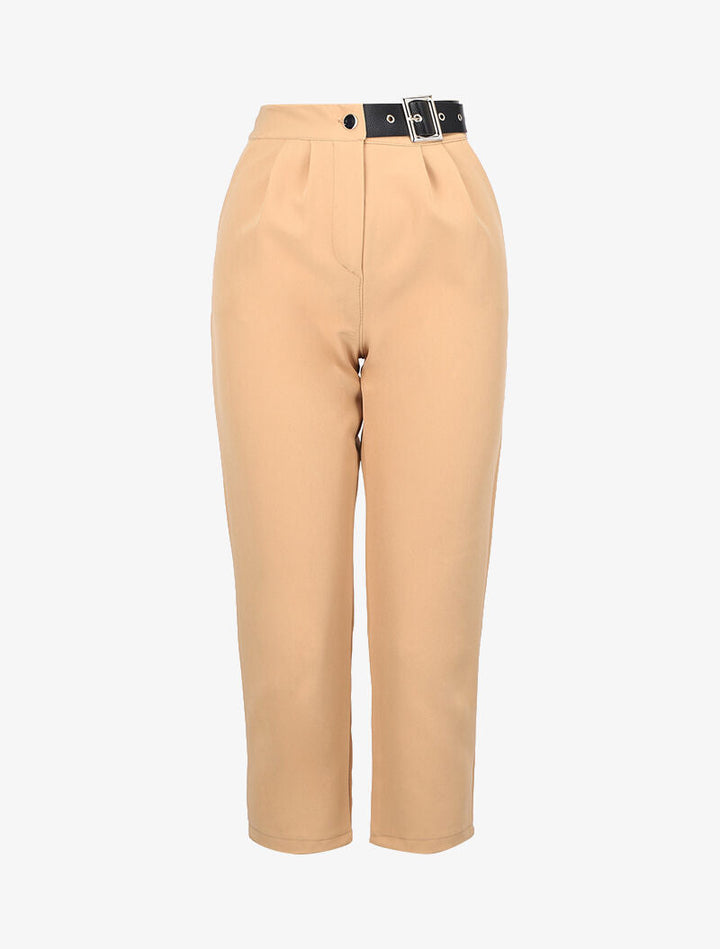 Pantacourt à ceinture simili - beige