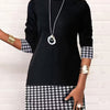 Robe Pied-de-poule Panneaux Manches Longues
