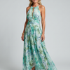Portia | Robe Midi Mousseline Plissée Halter Imprimé Floral Aquarelle