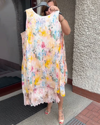 Robe Sans Manches Plissée Fleurie