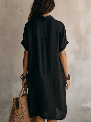Céleste | Robe Chemise Midi Lin & Coton Boutonnée