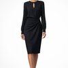 Caliora | Robe Midi Noire Manches Longues & Fronce Latérale