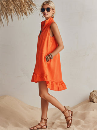 Manon | Robe Mini Lin Col Zippé & Ourlet Volant