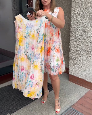 Robe Sans Manches Plissée Fleurie