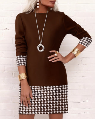 Robe Pied-de-poule Panneaux Manches Longues