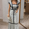 Dianne | Robe Maxi Rayée Col Carré Volants & Liserés Marine