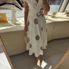 Ariel | Robe Midi Pois Grands Col V & Ceinture Dorée