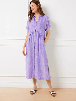 Wendy | Robe Chemise Rayée Lin & Manches Courtes