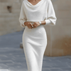 Isabelle | Robe Midi Col Bénitier & Manches Chauve-Souris
