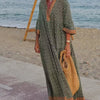 Robe Encolure En V Manche Trois-Quarts Imprimé Vacances