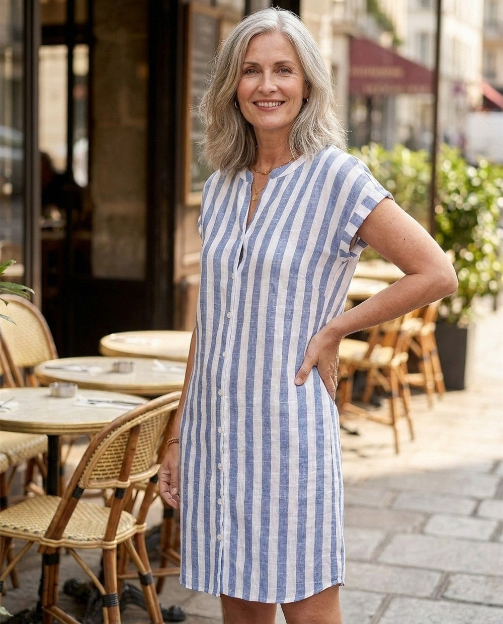 Noémie | Robe-Chemise Rayée Élégante