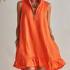 Manon | Robe Mini Lin Col Zippé & Ourlet Volant