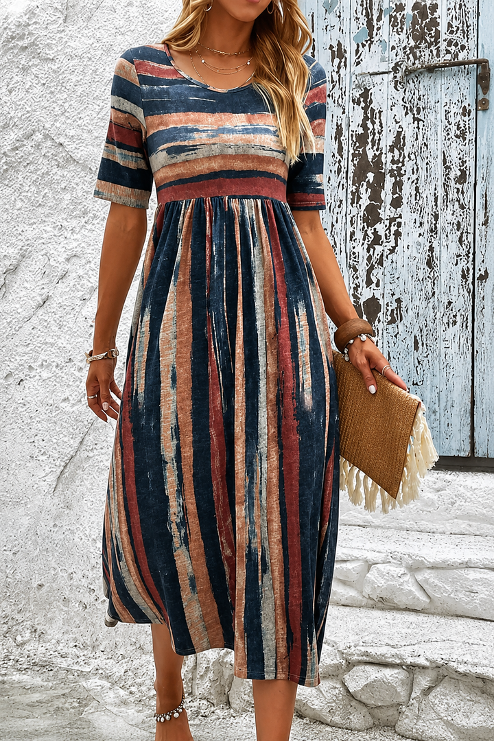 Noèle | Robe Midi Rayée Camouflante du Ventre