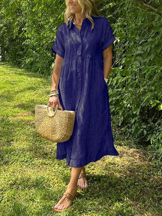 Wendy | Robe Chemise Rayée Lin & Manches Courtes