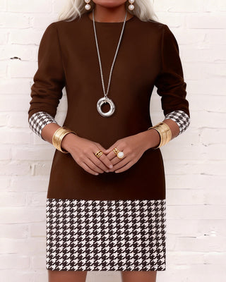 Robe Pied-de-poule Panneaux Manches Longues