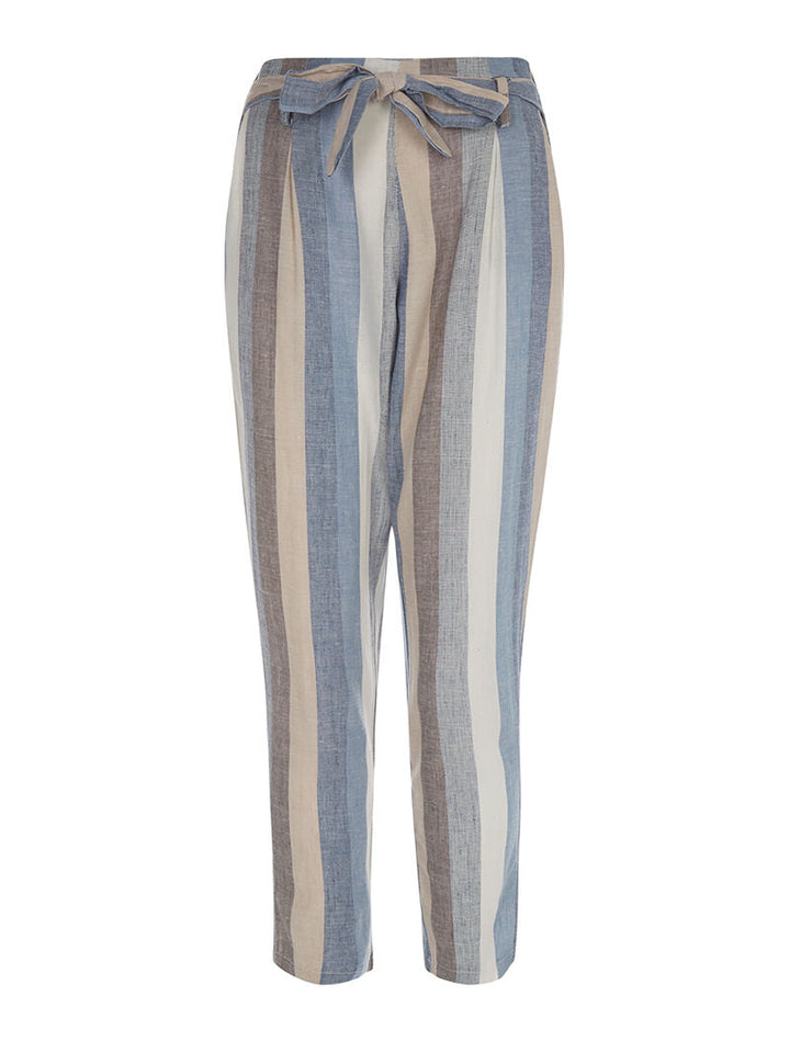 Pantalon rayé en lin - bleu