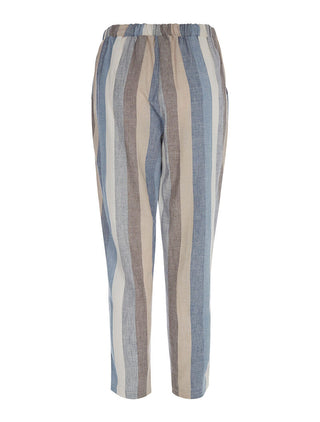 Pantalon rayé en lin - bleu