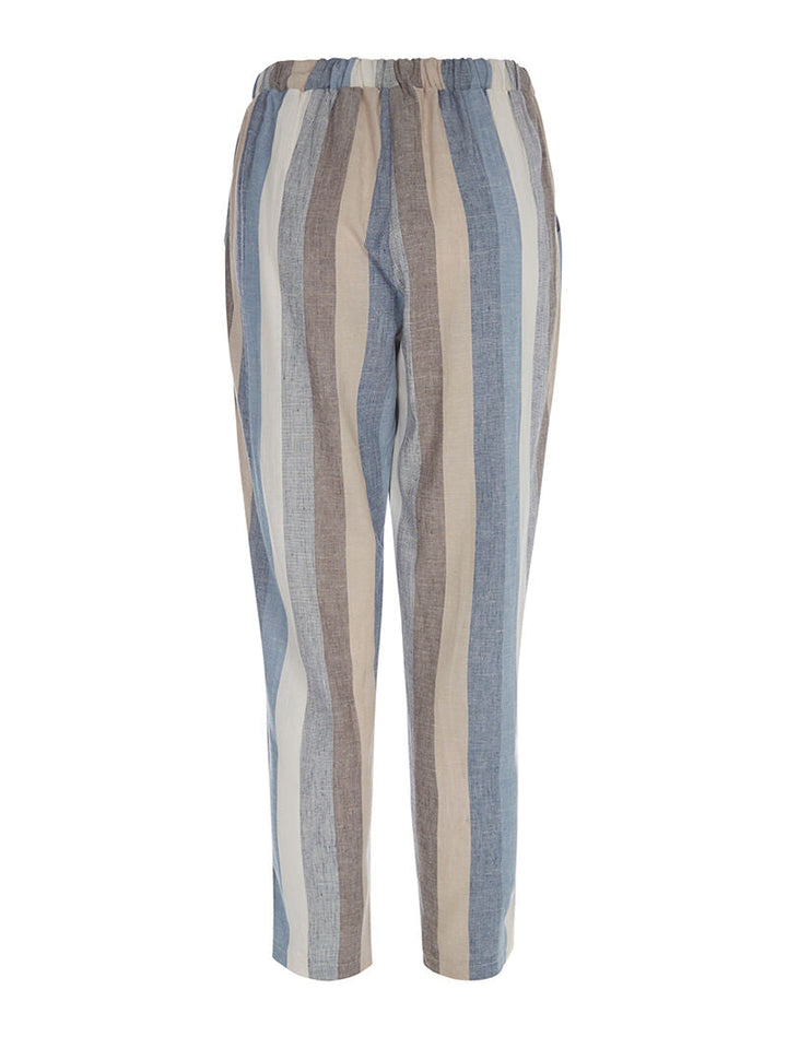 Pantalon rayé en lin - bleu