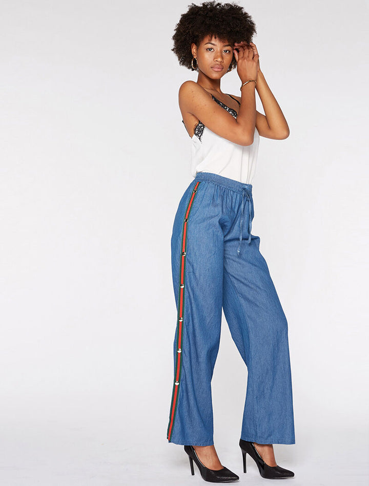 Pantalon liseré boutonné - denim