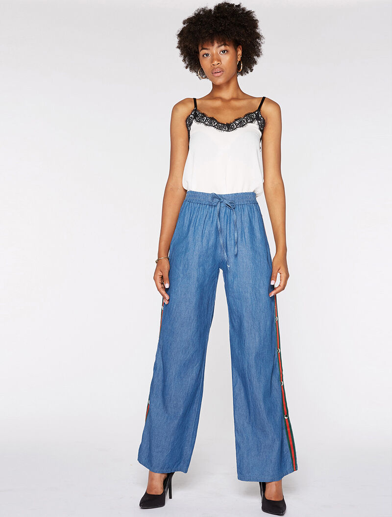 Pantalon liseré boutonné - denim