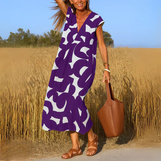Tatiana | Robe Maxi Imprimé Graphique Col V