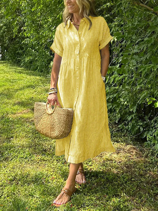 Wendy | Robe Chemise Rayée Lin & Manches Courtes
