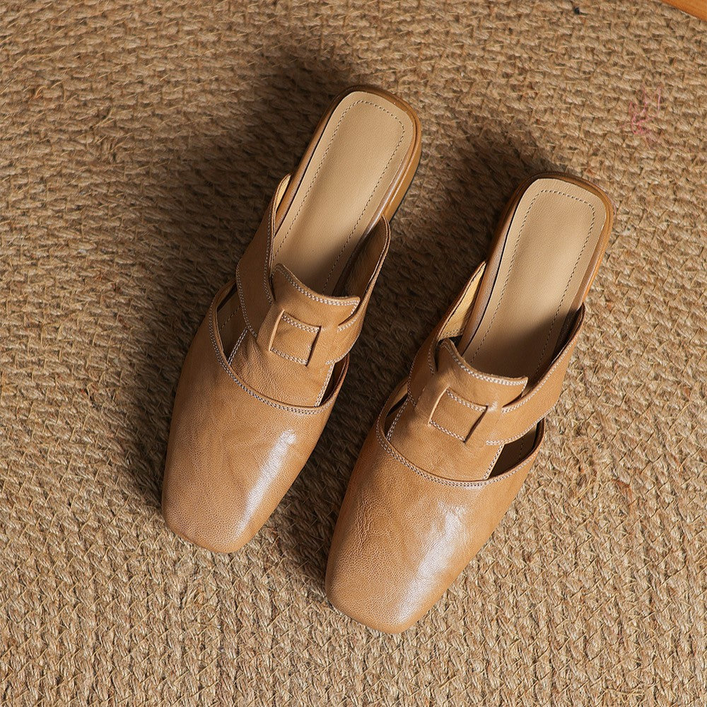 Astrid | Mules en cuir avec bout carré