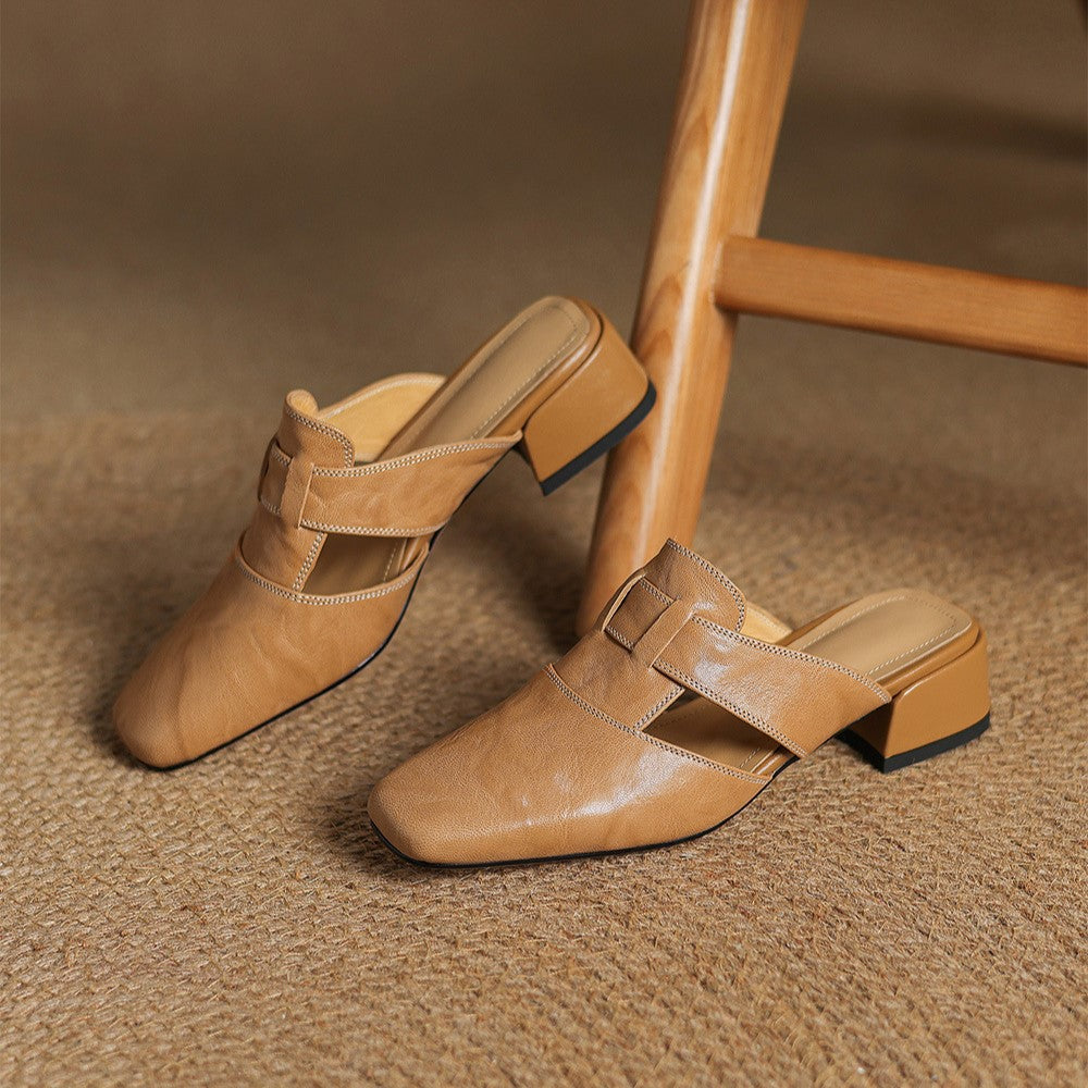 Astrid | Mules en cuir avec bout carré