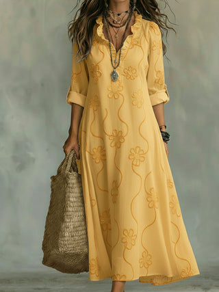 Blanche | Robe Longue Brodée Col Volant & Manches 3/4